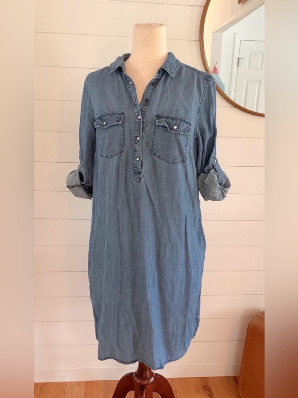 Boden Light Blue Denim-Style Midi Shirt Dress